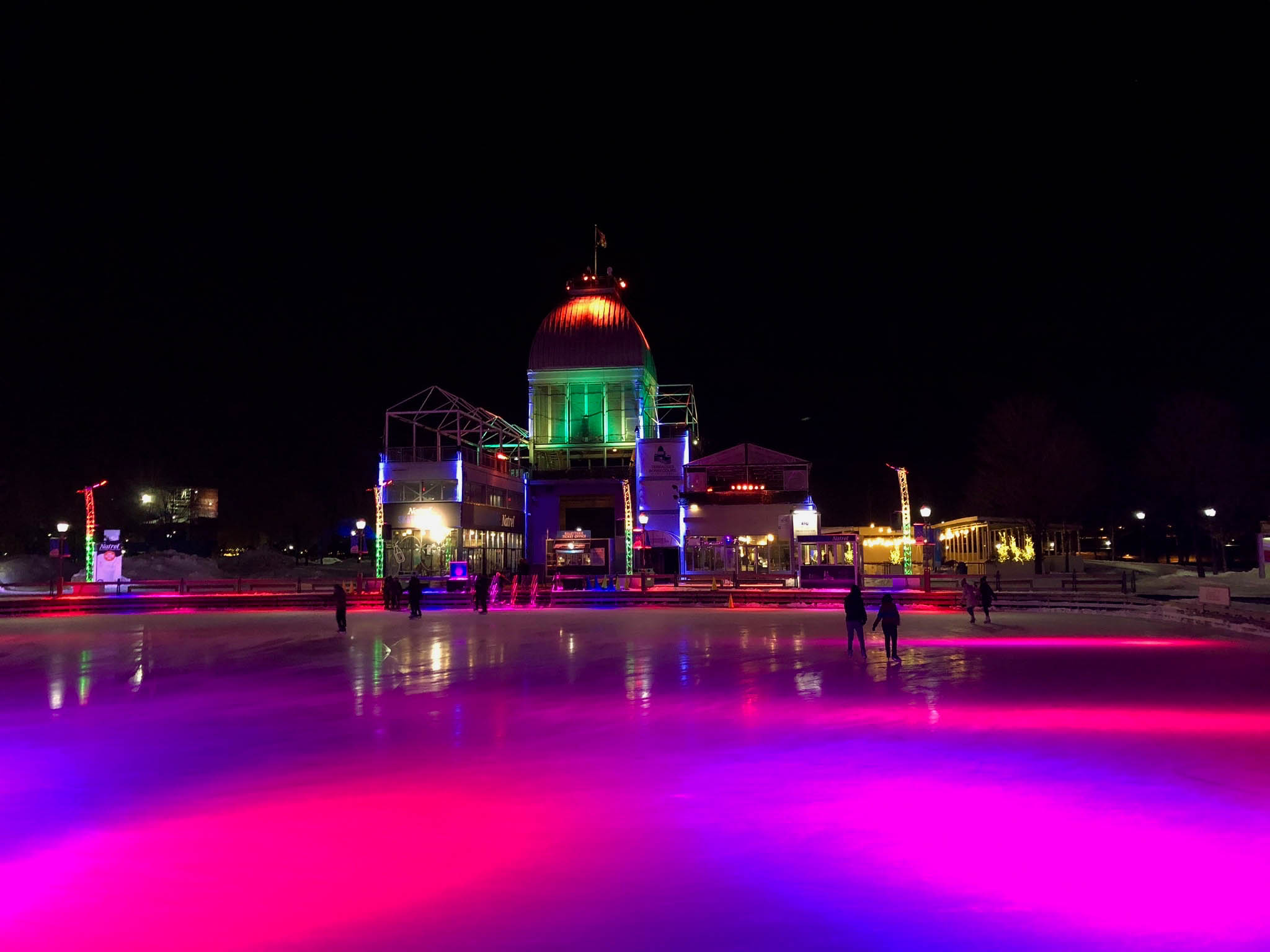 Ice skating rink at night in Montreal